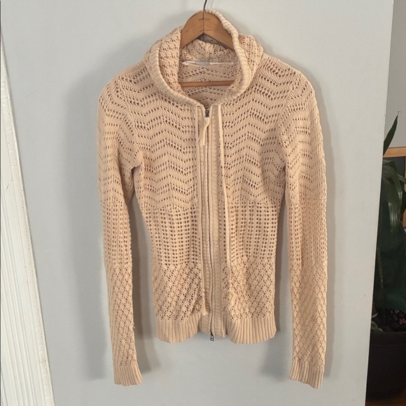 Athleta Sweaters - Athleta Cream Women's Crochet Zip Cardigan Sweater Sz XXS